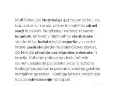 Prodam Babymoov - Nutribaby+ XL kuhalnik, sterilizator, soparnik, odmrzovalnik in mešalnik - Slika 3